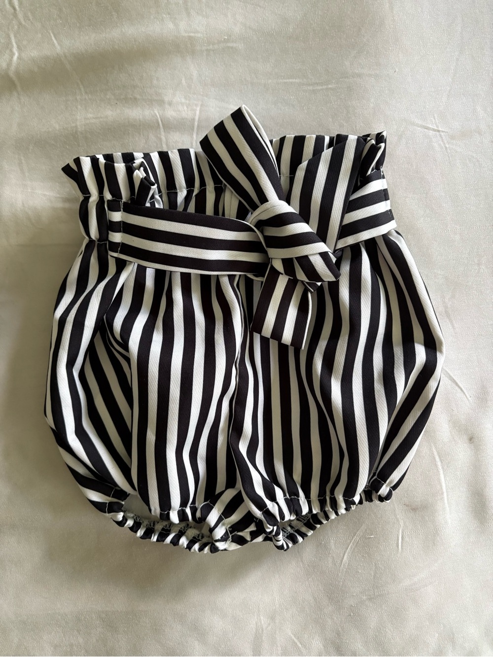 Black & White Striped Bubble Shorts with Waist Tie